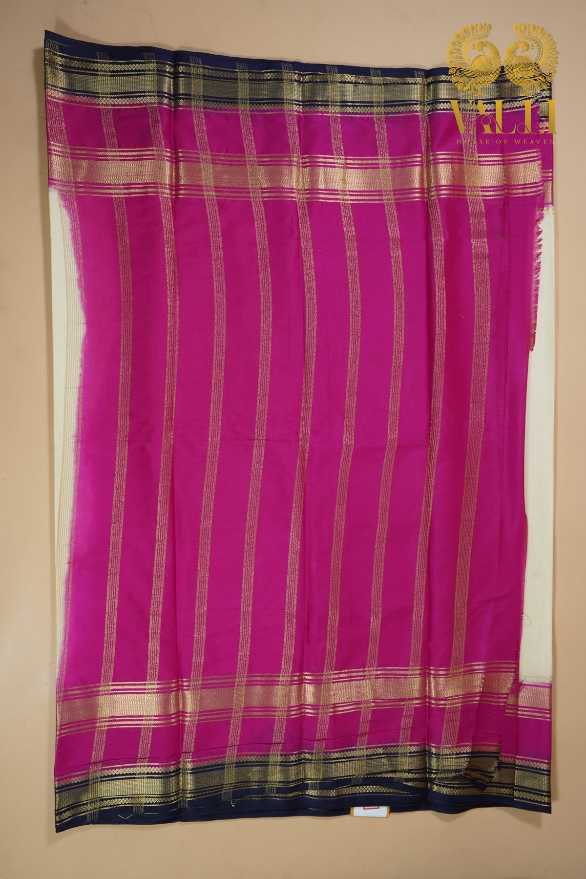 Triple colour semi Crepe Silk half white + pink
