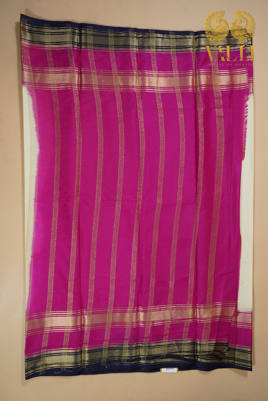 Triple colour semi Crepe Silk half white + pink