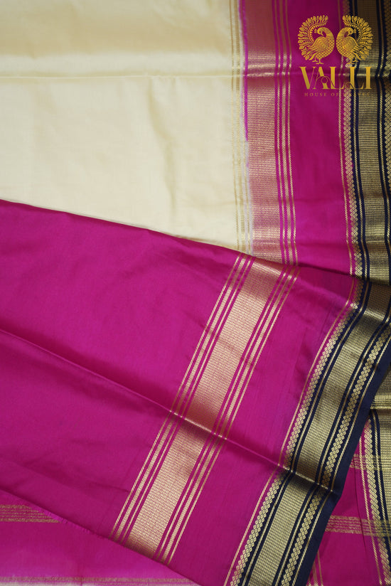 Triple colour semi Crepe Silk half white + pink