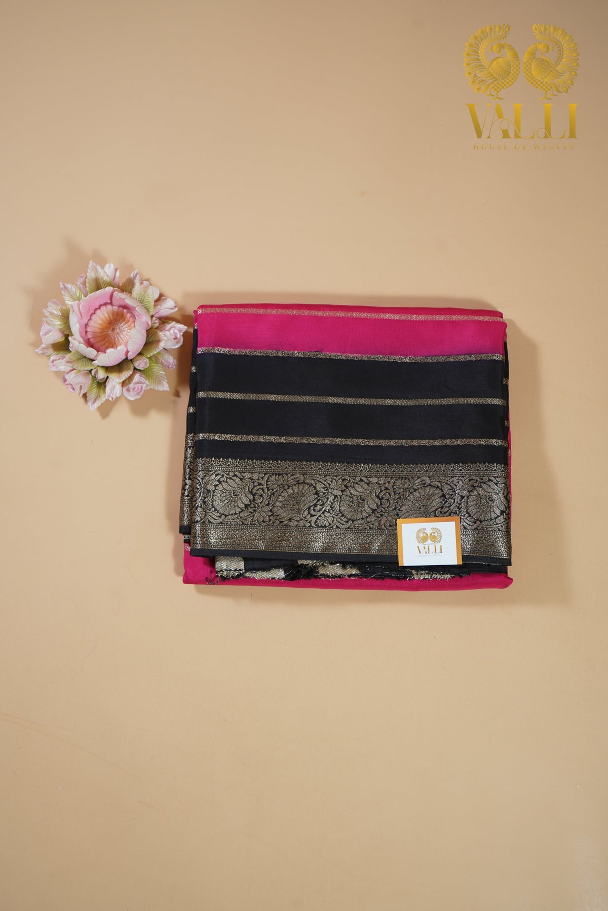 Rani Pink and  black Dola silk