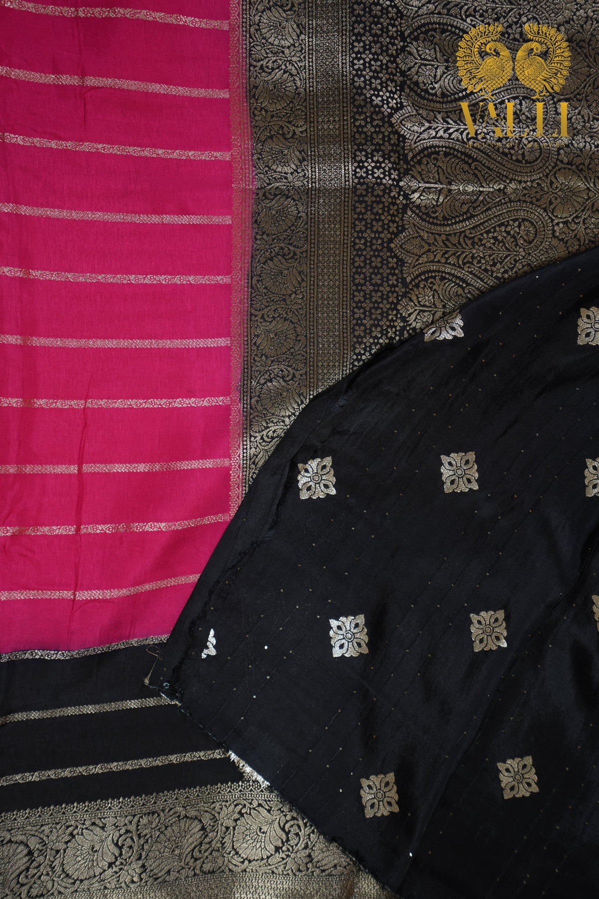 Rani Pink and  black Dola silk