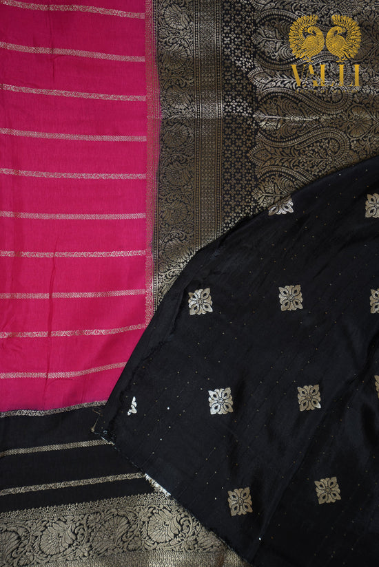 Rani Pink and  black Dola silk