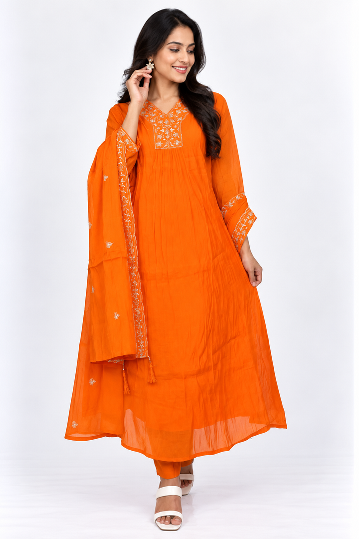 Orange Mulchandiri Floral Salwar Set