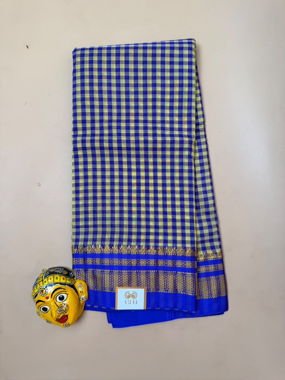 Blue & Yellow Ilkal Saree – Tum Tum Checks