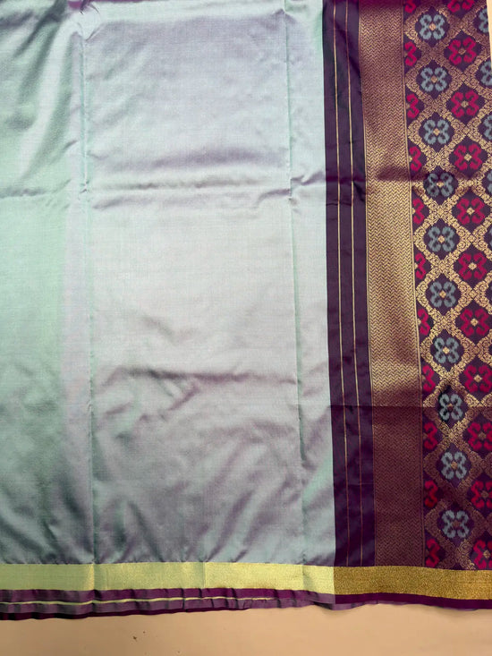 Olive Green Saree with Heavy Ikat Purple Pallu & Zari Border