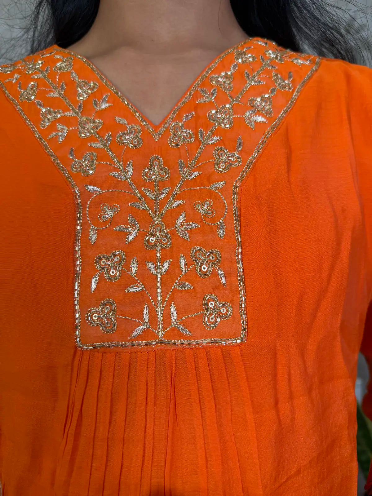 Bright Orange Mulchandiri Salwar Set with Floral Thread Embroidery