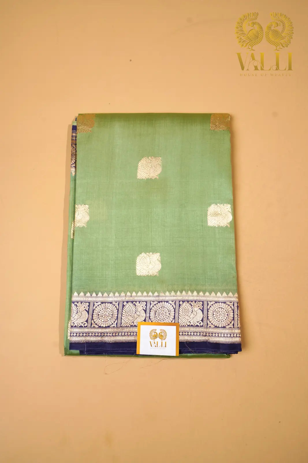 Pure Katan Banarasi Silk Saree – Elachi Green with Purple Border