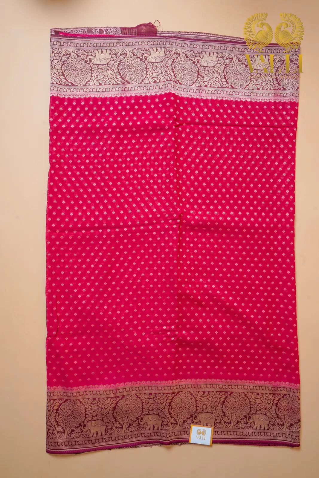 Khadi georgette saree dark pink with maroon 