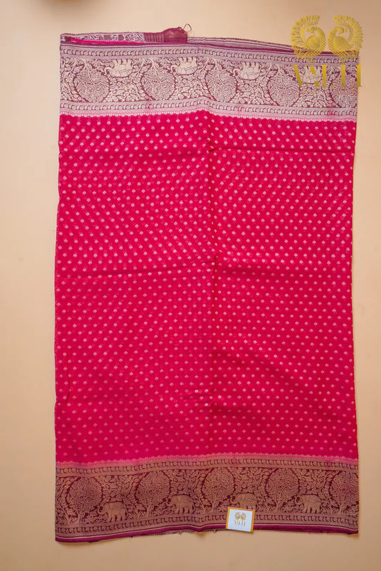 Khadi georgette saree dark pink with maroon 