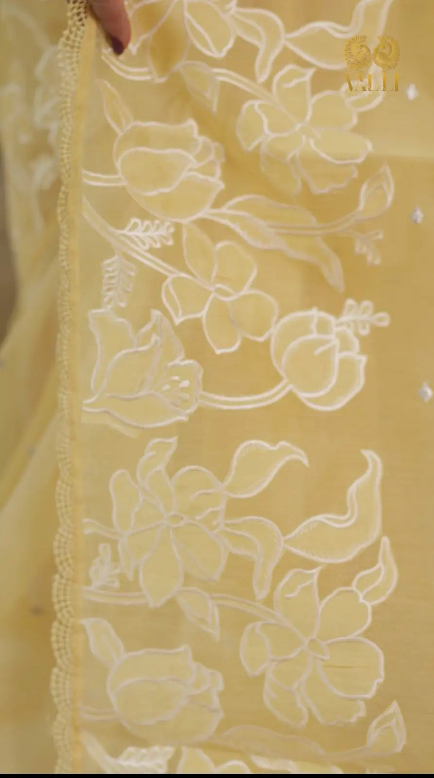 Soft Yellow Embroidered Saree With digital print blouse 
