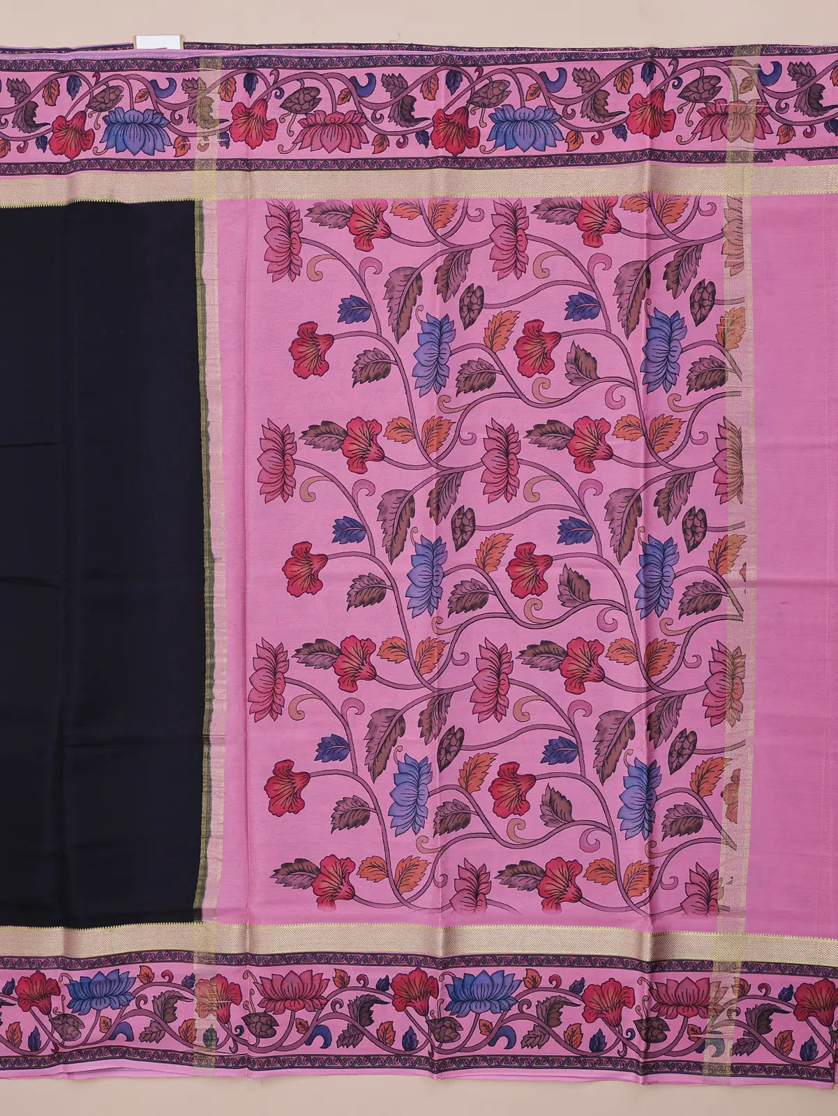 Pure Crepe Silk Saree with Kalamkari Border & Pallu