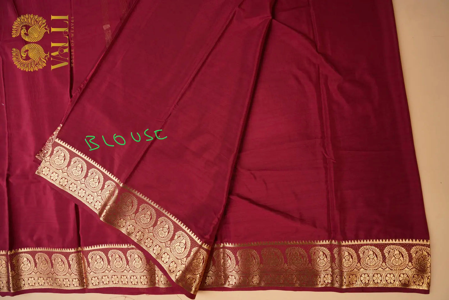 Maroon Mango Border Semi-Crepe Silk Saree