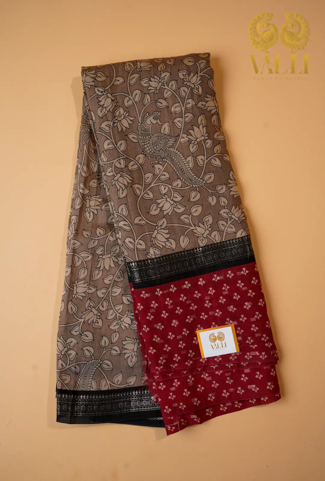 Kalamkari cotton grey+red 