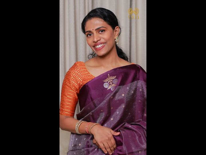 Pure  Banarasi crepe  tissue Saree with satin border purple 