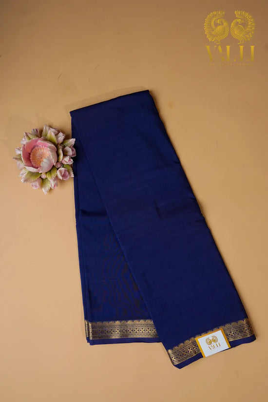 Dark Blue Semi Crepe Silk Saree with half inch  Border