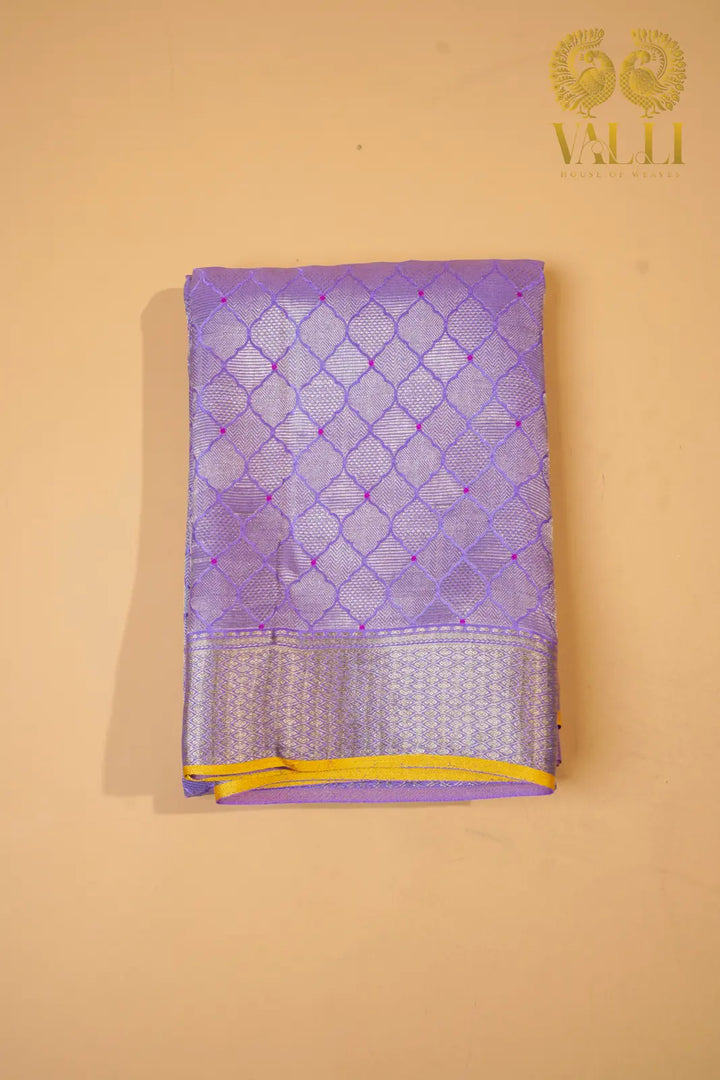 Lavender Banarasi Crepe Silk Saree with Yellow Selvage