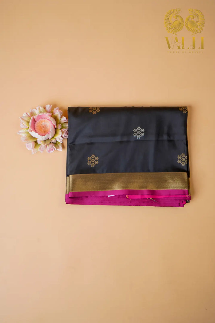 Flower Soft Silk  black selveged with pink 