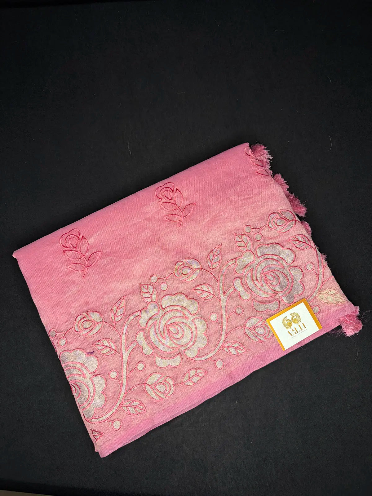 Tissue Lenin saree with appliqué work 