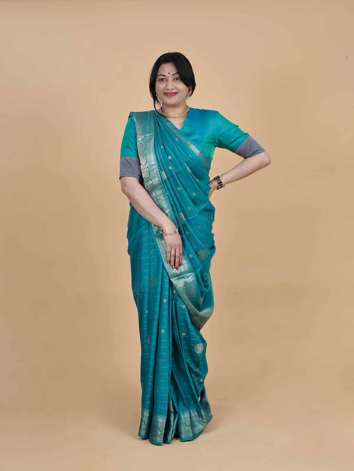 TRADITIONAL FANCY SAREE - TEAL BLUE