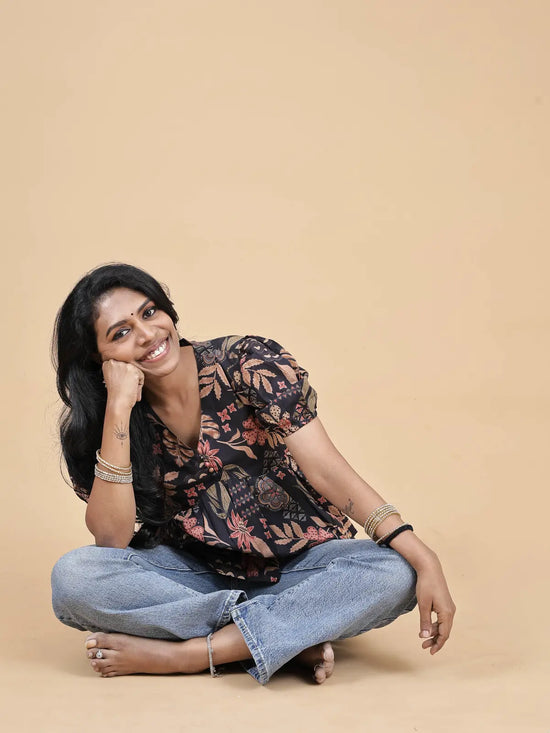 Black Alia-Cut Short Kurti | Pure Cotton
