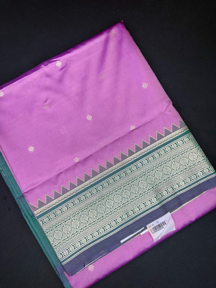 Kanchi Soft Silk Saree – Pastel Onion Pink with Teal Pillayar Katam Border