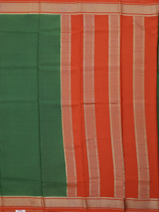 Checks Saree – Parrot Green with Orange Contrast