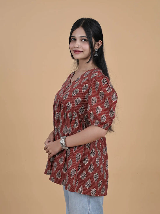 Maroon Alia-Cut Short Top Kurti