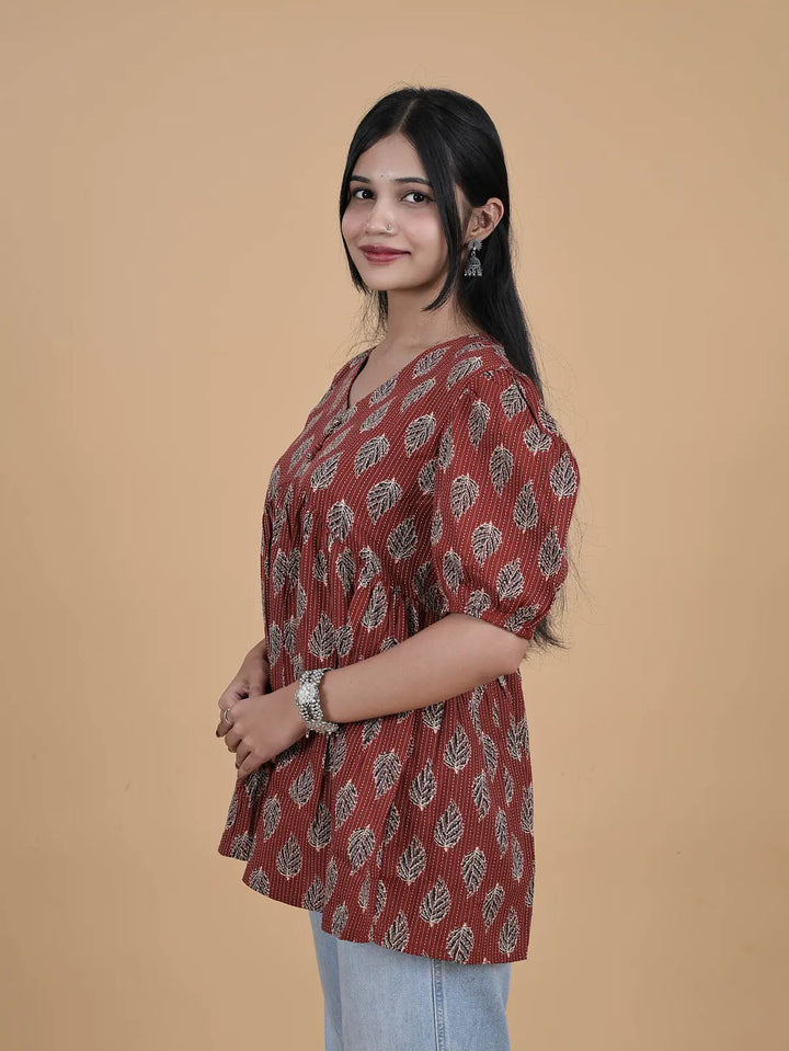 Maroon Alia-Cut Short Top Kurti
