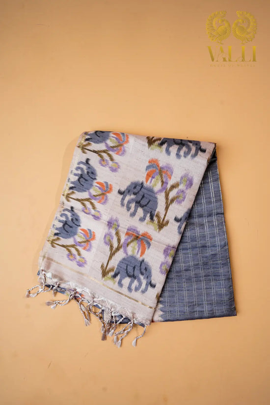Tussar hand paint grey saree