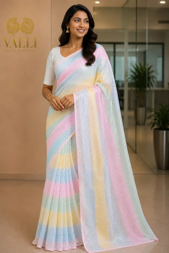 Pastel Sequin Party Wear Saree pastel pink 