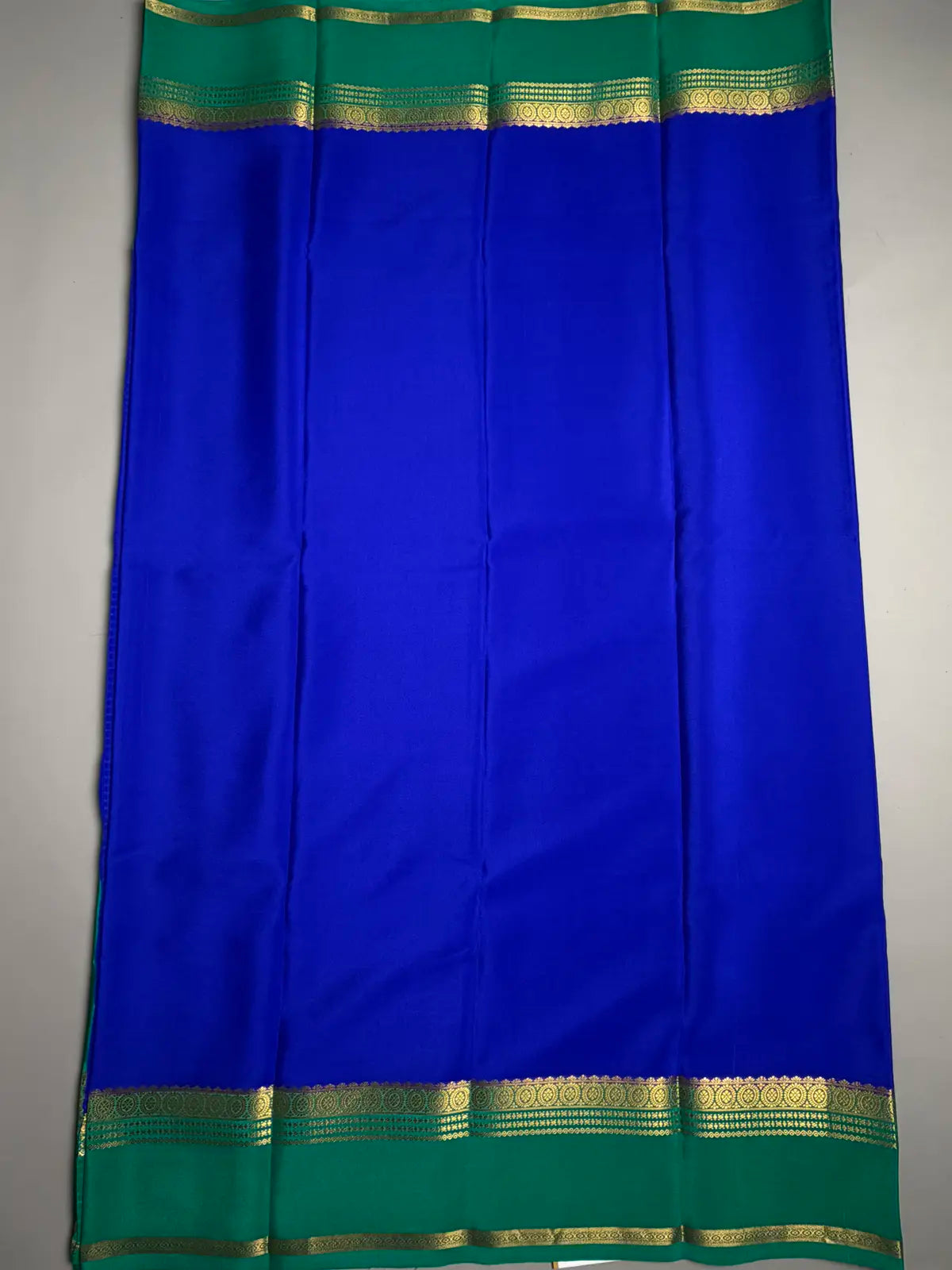 Royal Blue pure Mysore Crepe Silk Saree with Green Contrast