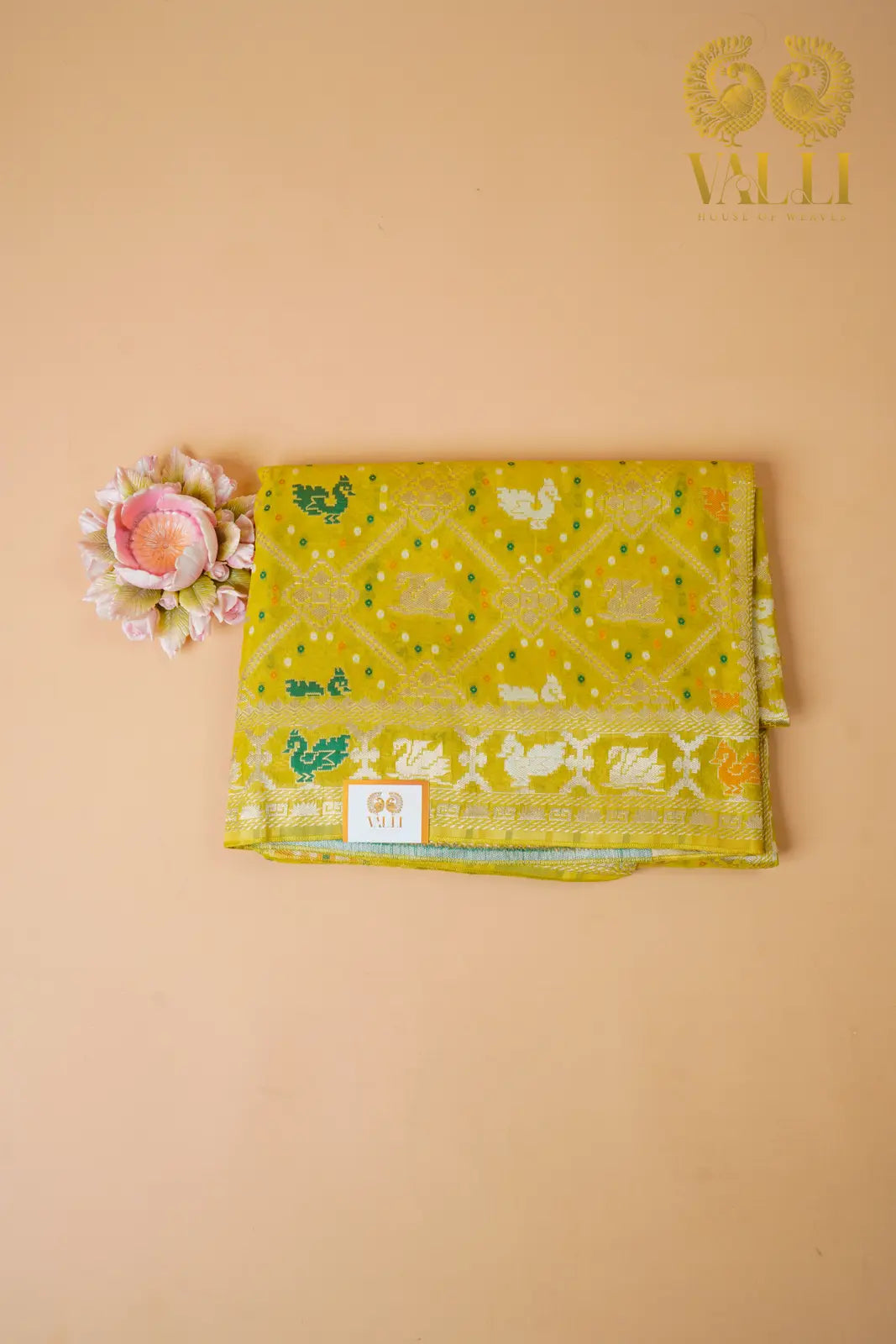 Parrot Green georgette Banarasi Silk Saree with Bird Jaal Weave