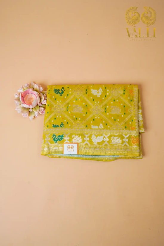 Parrot Green georgette Banarasi Silk Saree with Bird Jaal Weave