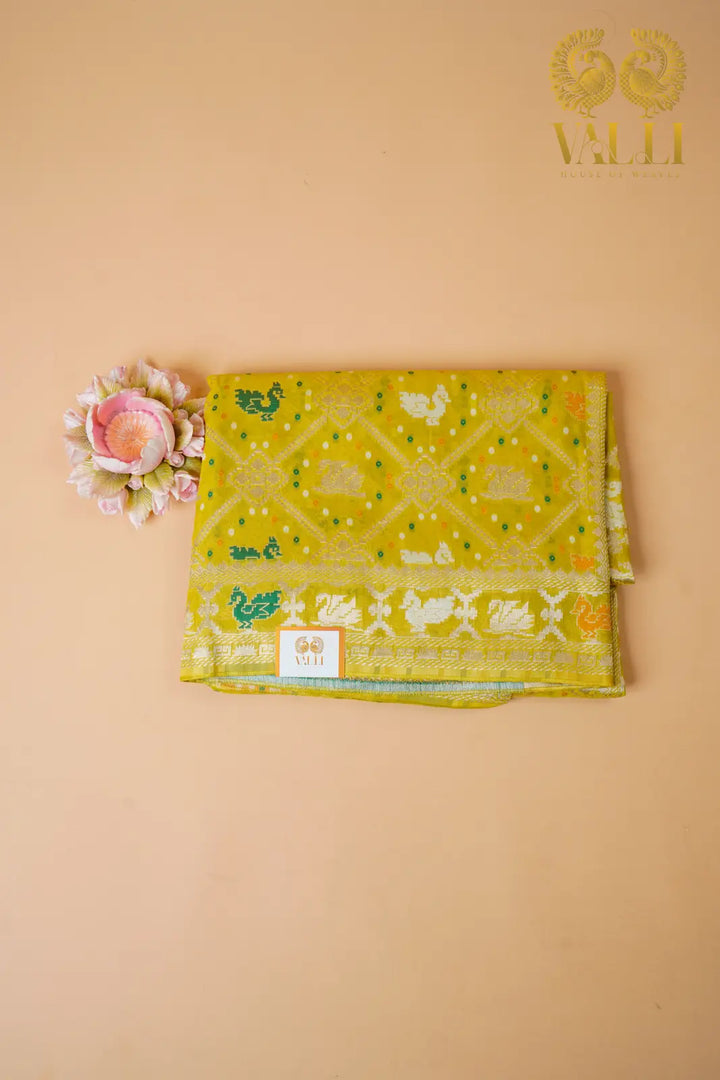 Parrot Green georgette Banarasi Silk Saree with Bird Jaal Weave