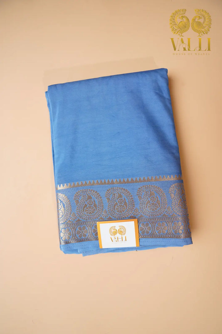 Grey-Toned Mango Border Semi-Crepe Silk Saree