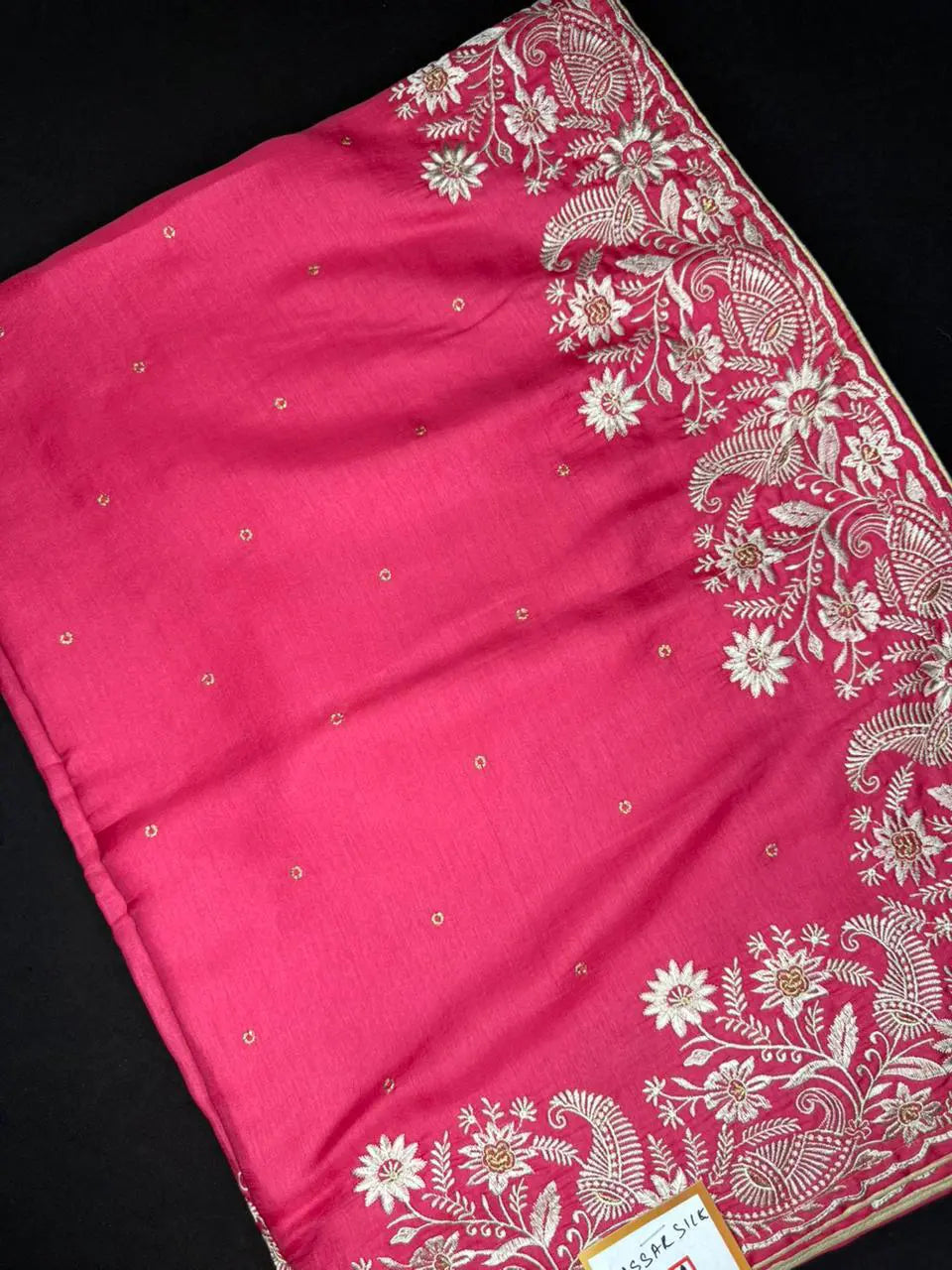 Soft Tussar Silk Saree – Embroidered Border with Zari Butta & Self Colour Blouse