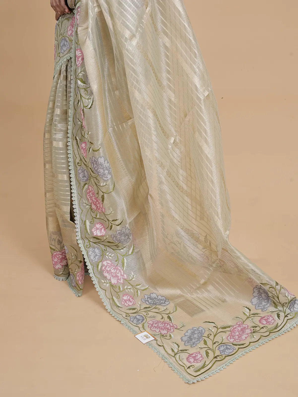 TISSUE SAREE - CROSS EMBROIDERY