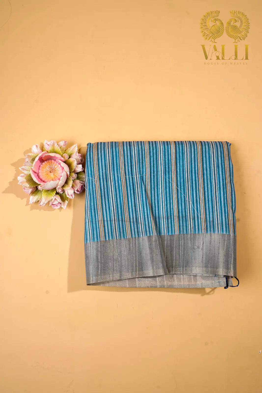 Blue Dola Silk Striped Saree
