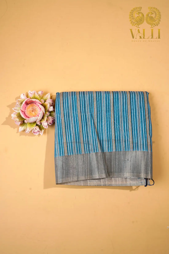 Blue Dola Silk Striped Saree