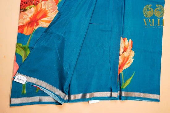 Pushpavalli Saree  – teal Blue cotton viscose 