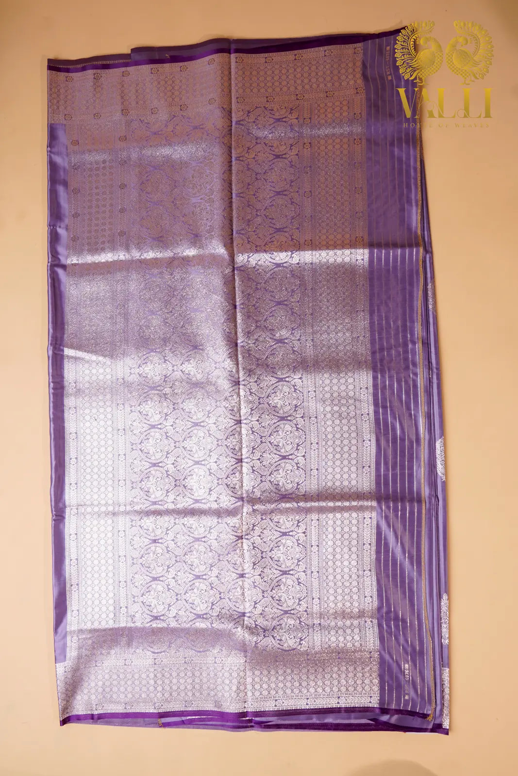 Lilac Satin Banarasi Saree with Silver Zari Motifs