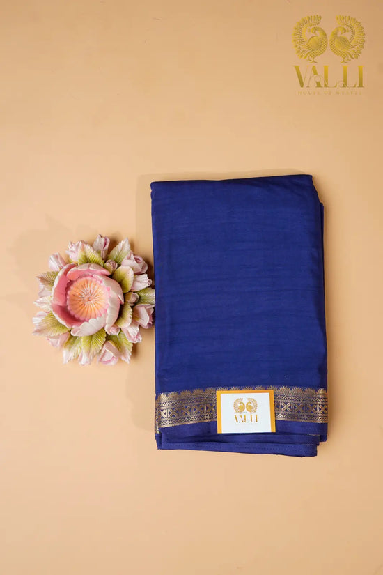 Dark Blue Semi Crepe Silk Saree with half inch  Border