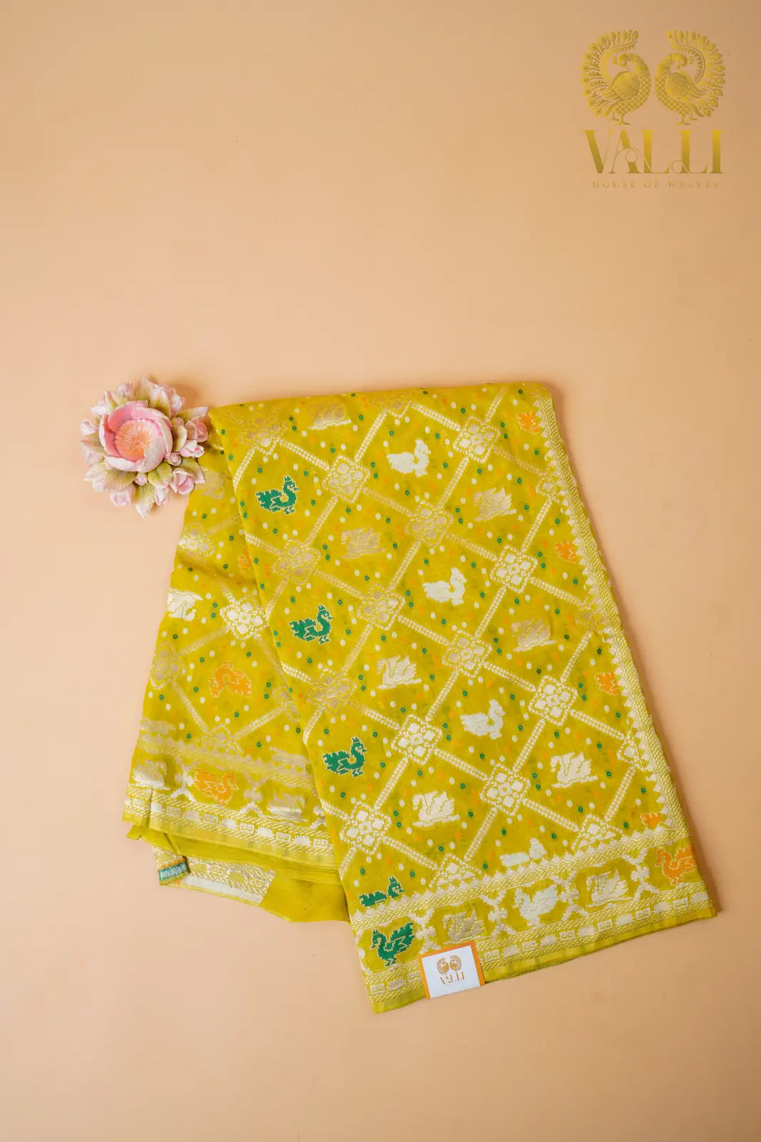 Parrot Green georgette Banarasi Silk Saree with Bird Jaal Weave