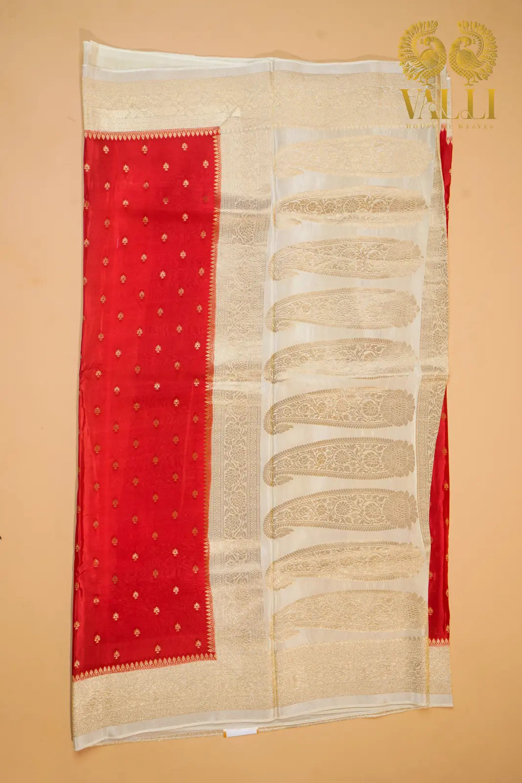 Bright red satin Banarasi 