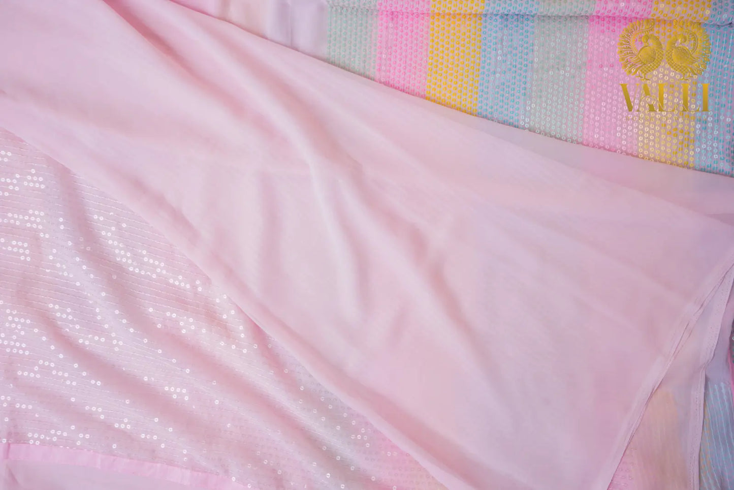 Pastel Sequin Party Wear Saree pastel pink 