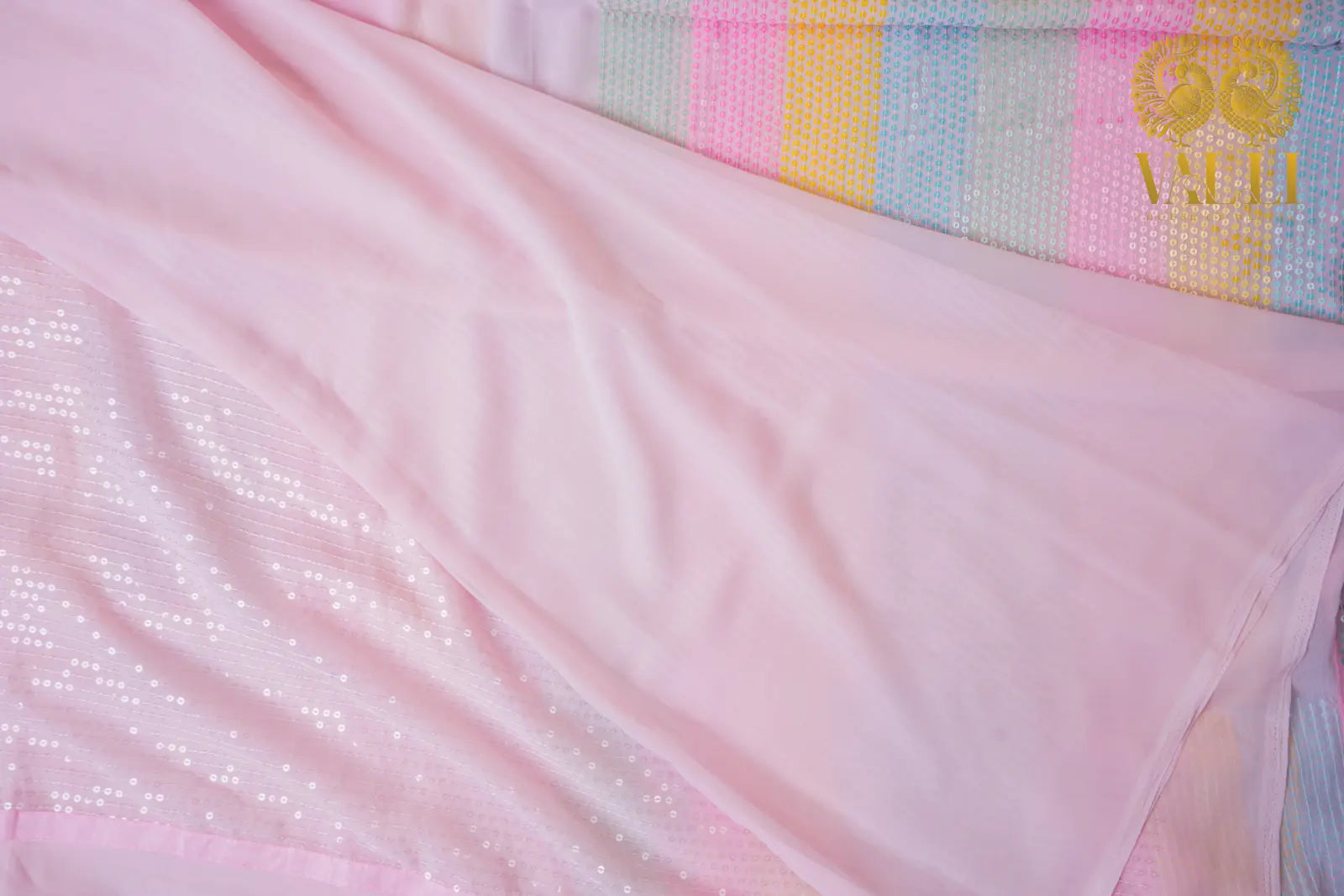 Pastel Sequin Party Wear Saree pastel pink 