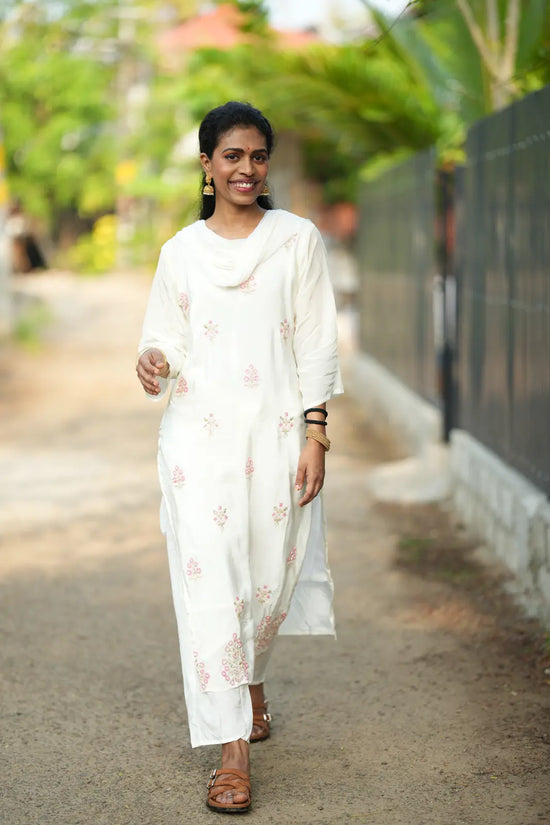White Satin Swarovski Salwar Set