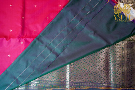 Rani Pink Kanchi Soft Silk Saree with Bottle Green Contrast Border