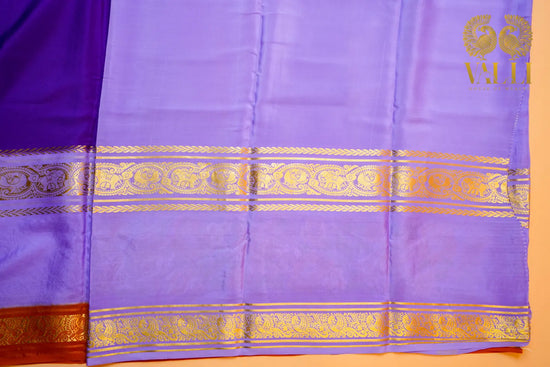 Pure Mysore Crepe Silk Saree – Royal Purple with lilac Bentex Embroidery Border