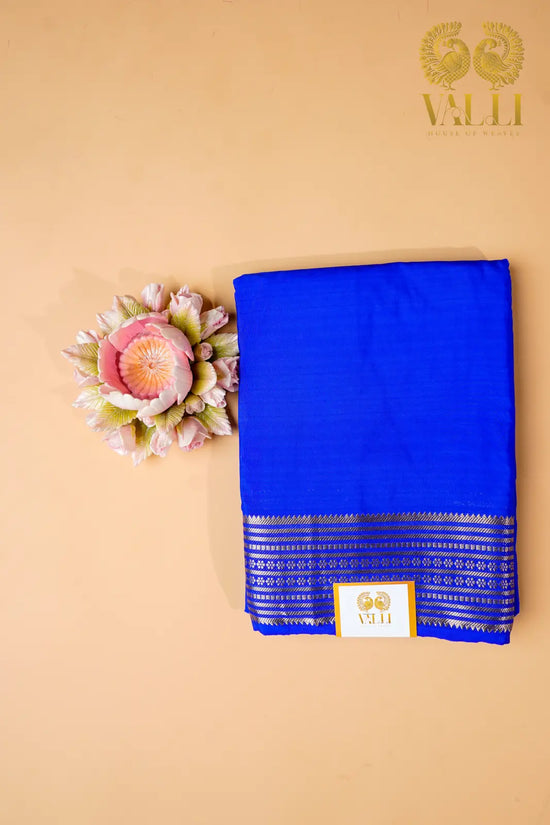Royal Blue Semi Crepe Silk Saree with potli Zari Border